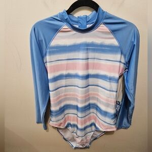 Kyodan Blue Pink UPF 40 Long Sleeve Modest Beach Vacation One Piece Swimsuit XL